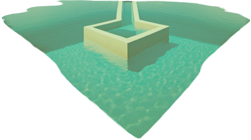 Square fountain in a pool